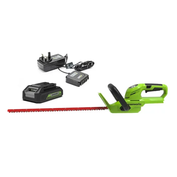 Greenworks 24V 56cm Hedge Trimmer with Rotating Handle, 2Ah Battery & Charger
