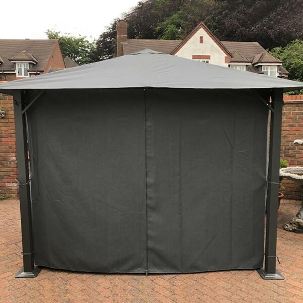 Grey Glendale Highfield Gazebo with Curtains in use