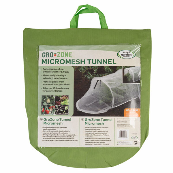 A green fabric bag containing the GroZone Tunnel - Micromesh.
