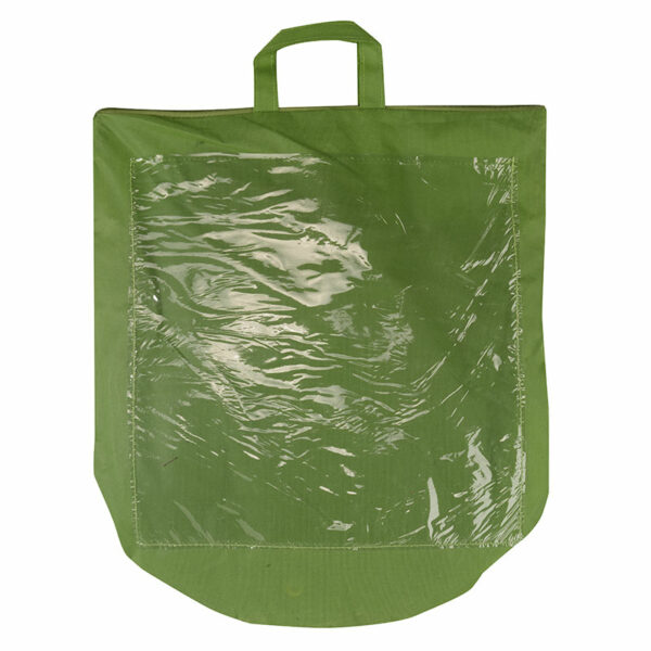 A green fabric bag for carrying the GroZone Shademesh Tunnel.