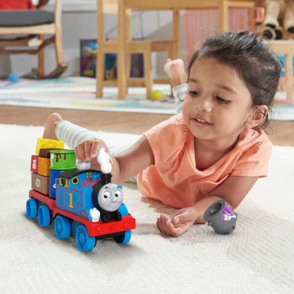 Fisher-Price Thomas & Friends Wobble Cargo Stacker Train girl playing with steam