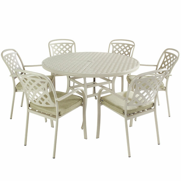 Hartman Berkeley 6 Seat Round Dining Set in Maize comes with a parasol and base