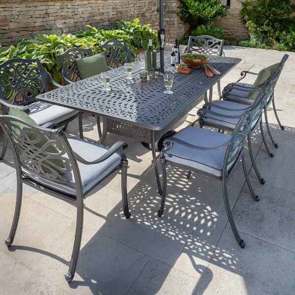 Hartman Capri 8 Seat Dining Set in Antique Grey on patio