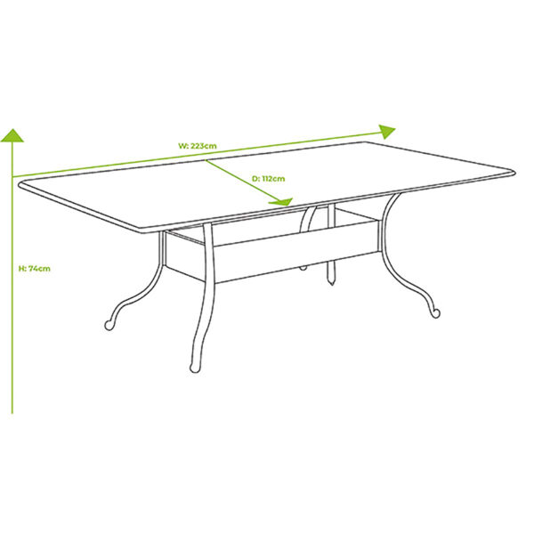 Dimensions for Hartman Capri 8 Seat Rectangular Dining Table