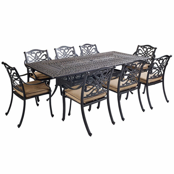 Hartman Capri Bronze 8 Seat Rectangular Dining Set with Parasol & Base