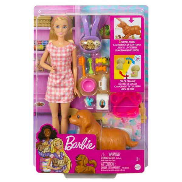 Barbie Newborn Pups Playset with Doll & Animal Toys packshot