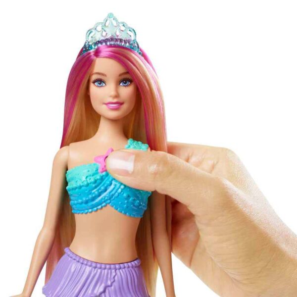 Barbie Dreamtopia Twinkle Lights Mermaid Light-Up Doll chest button