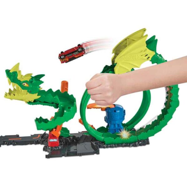 Hot Wheels Dragon Drive Firefight Playset and Car hitting lever
