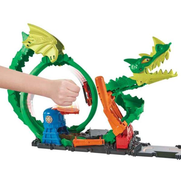Hot Wheels Dragon Drive Firefight Playset and Car hitting button right