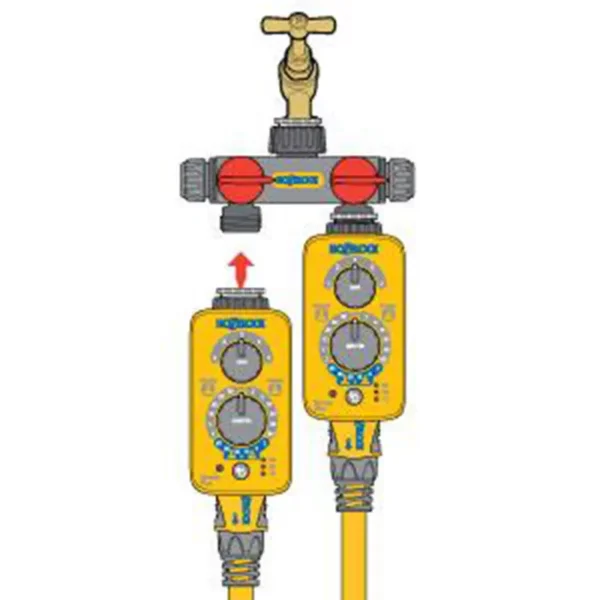 Hozelock 2-way Hose Tap Connector dual timers diagram
