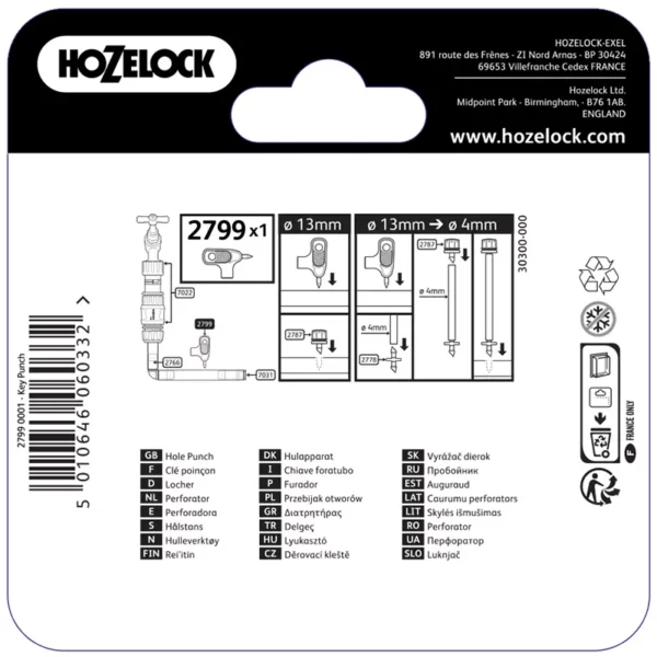 Hozelock Hole Punch back of pack diagram
