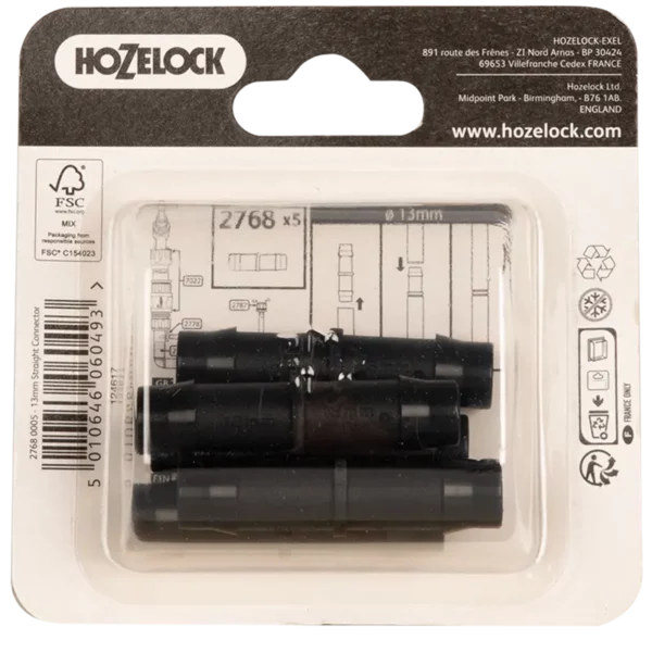 Hozelock Straight Connector 13mm (Pack of 5) in packaging