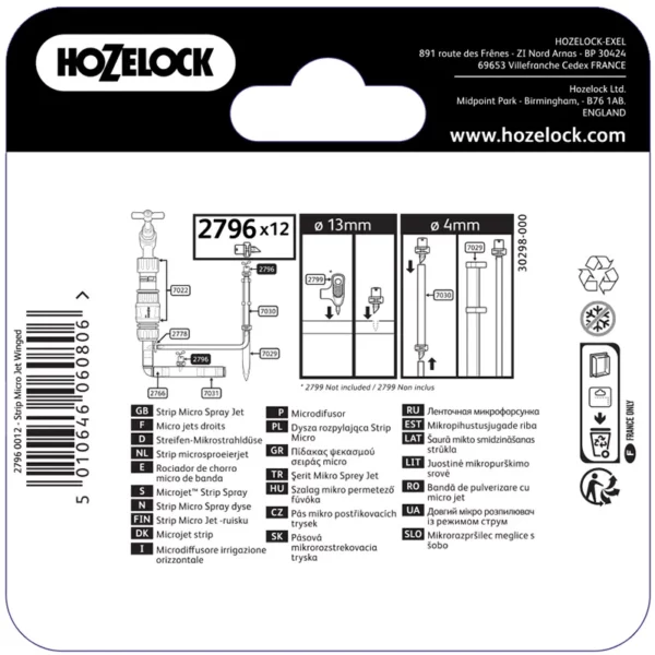 Hozelock Strip Micro Jets (Pack of 12) back of pack diagram