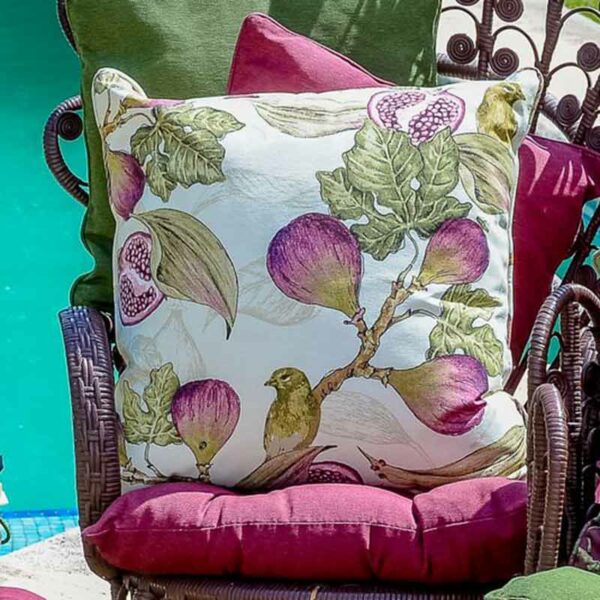 Jasmine Bordeaux Beige Madison Summer Romance Square Scatter Cushion on chair