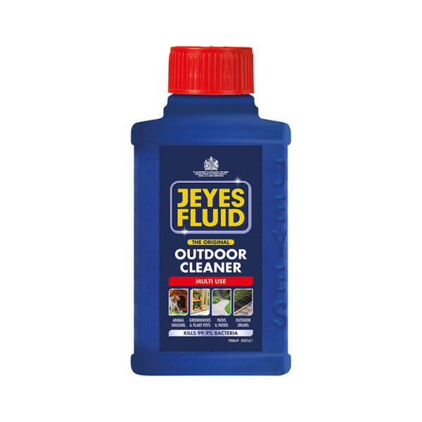 A small, blue, 300ml, plastic bottle of Jeyes Cleaning Fluid.
