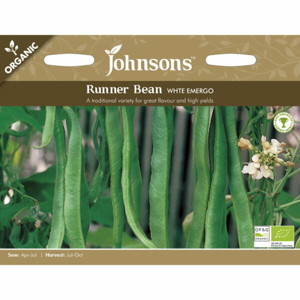 Johnsons Organic White Emergo Runner Bean Seeds