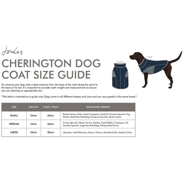 Joules Cherington Padded Dog Coat size guide