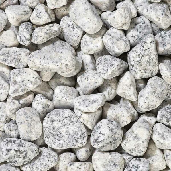 A close view of grey granite pot topper stones. The stones are angled and irregular, between 15 and 35mm.