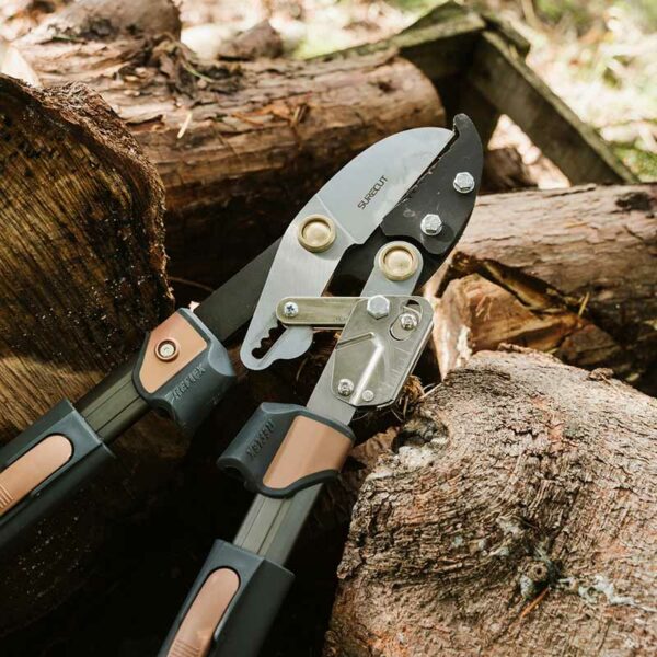 Kent & Stowe SureCut Extra Power Hard Wood Ratchet Loppers close up of blade