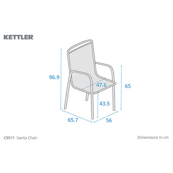 Dimensions for Kettler Classic Mesh Savita Dining Chair