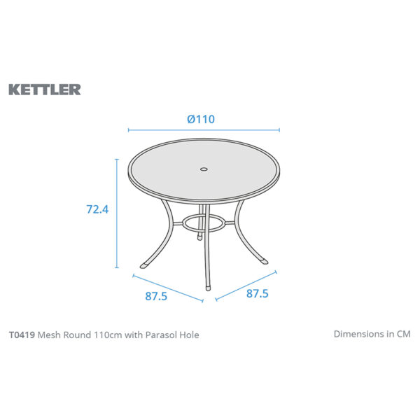 Dimensions for Kettler Classic Mesh Savita Table