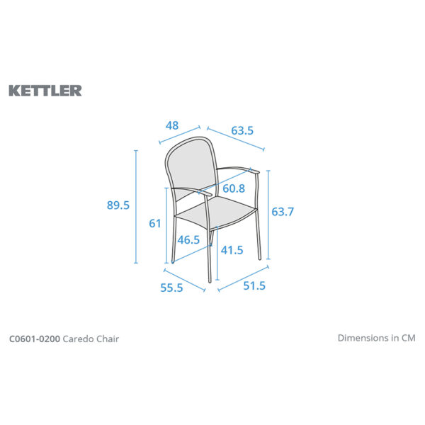 Dimensions for Kettler Classic Mesh Caredo Dining Chair