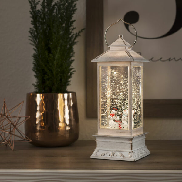 Konstsmide LED White Water Lantern with Snowman