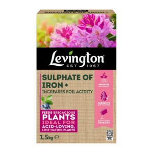 An brown, 1.5kg, cardboard carton of Levington Sulphate of Iron.