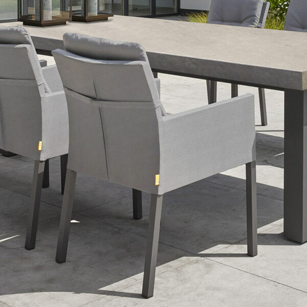 Close up detail of LIFE Outdoor Living Stelvio Rectangular Garden Dining Set with 6 Caribbean Soltex Mist Grey Chairs