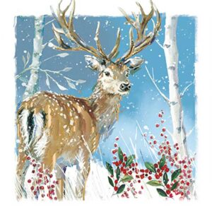 Ling Design Charity Christmas Cards - Stag In Silver Birch Forest (Pack of 6)