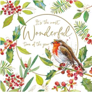 Ling Design Luxury Christmas Cards - Little Red Robin (Pack of 5)