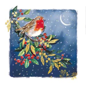 Ling Design Luxury Christmas Cards - Winter Robin In The Moonlight (Pack of 5)