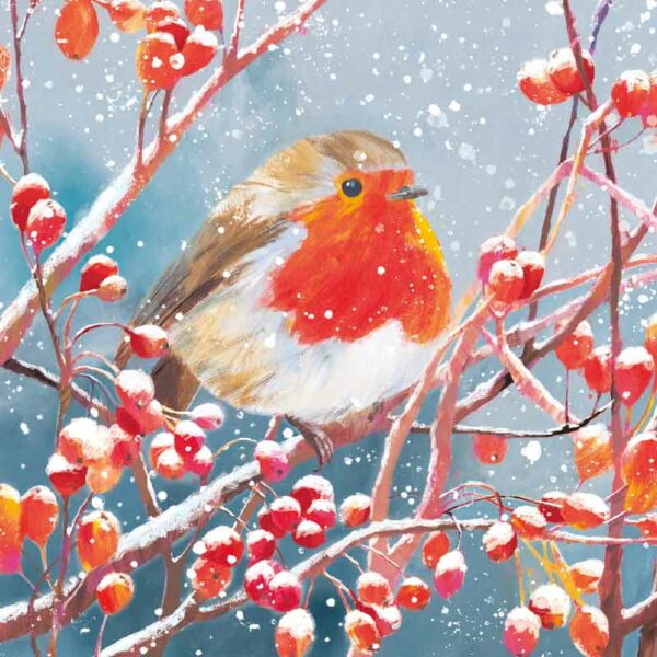 Ling Design Large Deluxe Cards - Winter Robins (Pack of 12)