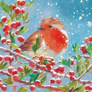 Ling Design Large Deluxe Cards - Winter Robins (Pack of 12)