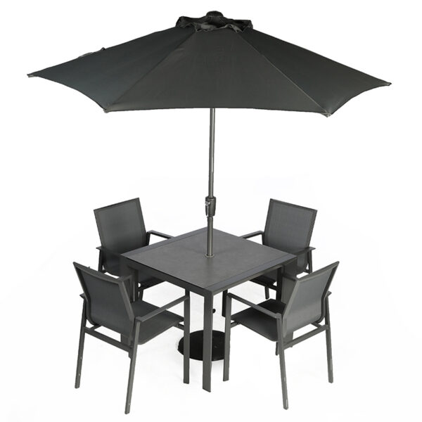 Supremo Leisure Livorno 4 Seat Patio Dining Set with Square Table, Parasol & Base