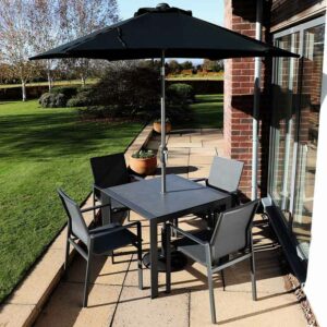 Supremo Leisure Livorno 4 Seat Patio Dining Set with Square Table, Parasol & Base