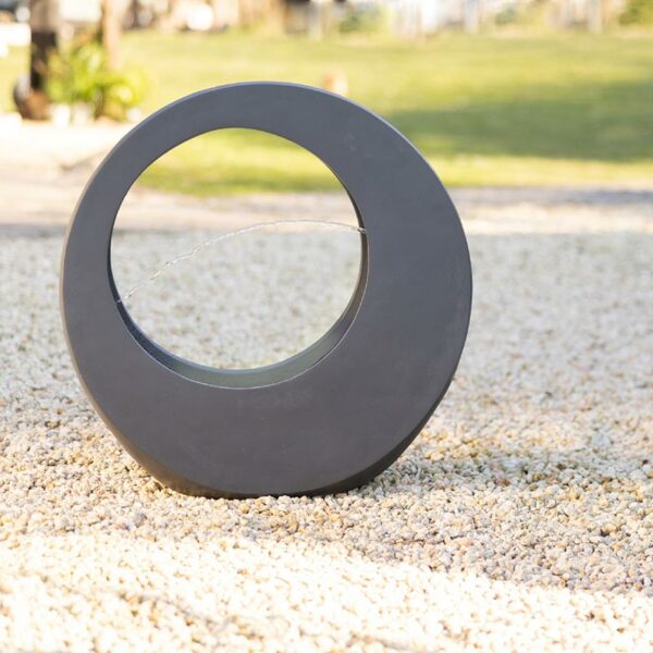 Lumineo Circular Fountain Water Feature with LEDs, Anthracite - Medium outside
