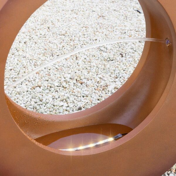 Lumineo Circular Fountain Water Feature with LEDs, Rustic Brown - Medium close