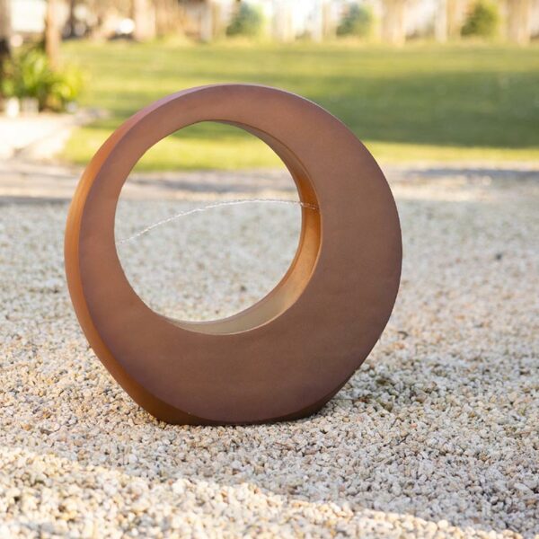 Lumineo Circular Fountain Water Feature with LEDs, Rustic Brown - Medium outside