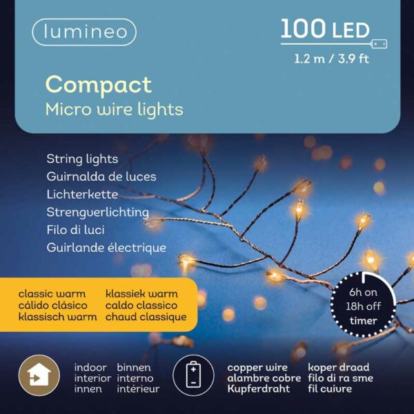 Lumineo Compact Copper Micro Wire Lights - Classic Warm