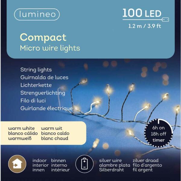 Lumineo Compact Silver Micro Wire Lights - Warm White