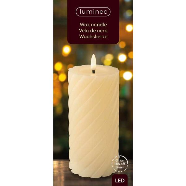 Lumineo Cream Wax LED Twisted Candle (17cm)