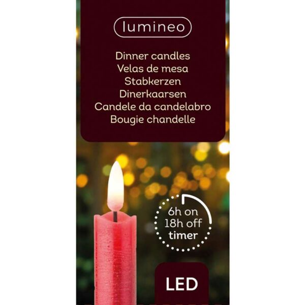 Lumineo Red Wax LED Dinner Candles (Pack of 2)