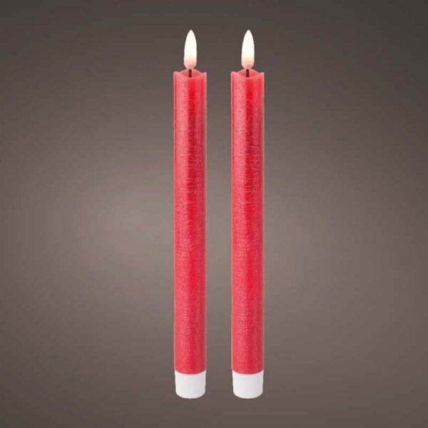Lumineo Red Wax LED Dinner Candles (Pack of 2)