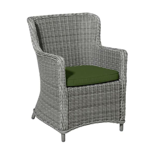 Madison Outdoor Wicker Seat Cushion - Moss Green shown in use with rattan wicker garden chair