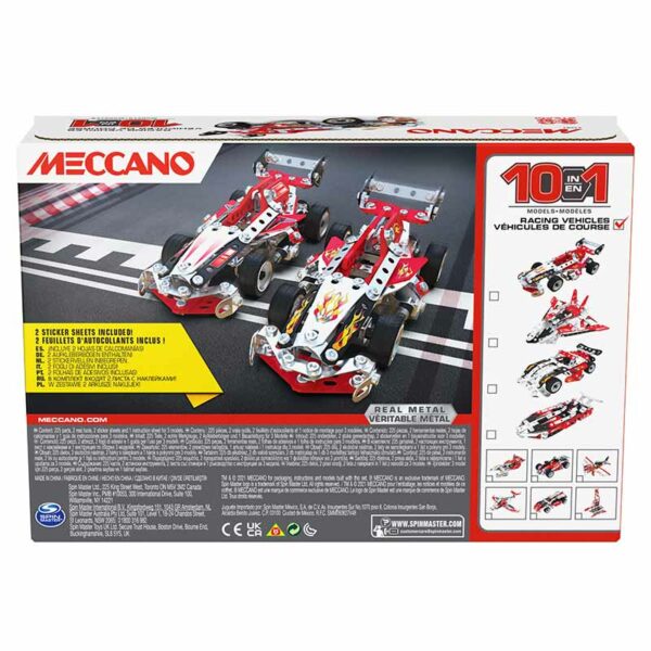 Meccano, 10-in-1 Racing Vehicles STEM Model Building Kit, Ages 8+ back packshot