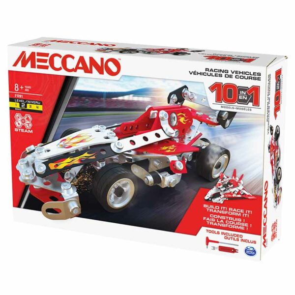 Meccano, 10-in-1 Racing Vehicles STEM Model Building Kit, Ages 8+ packshot