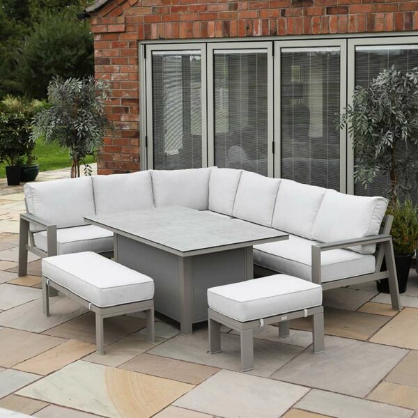 Supremo Leisure Melbury Rectangular Corner Modular Outdoor Sofa Set in Taupe shown without scatters