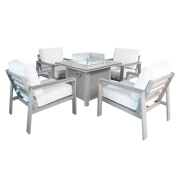 Supremo Leisure Melbury 4 Seat Square Firepit Dining Set in Taupe