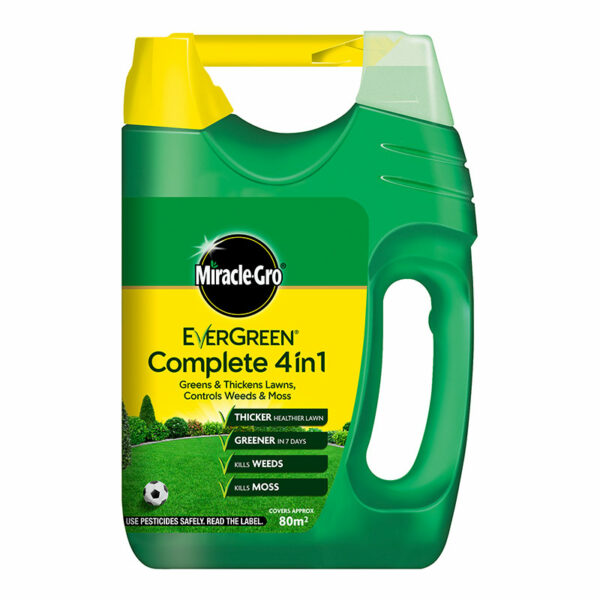 A 2.8kg Spreader Container of Miracle-Gro EverGreen Complete 4 in 1 Feed and Weedkiller.